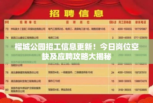 榴城公园招工信息更新！今日岗位空缺及应聘攻略大揭秘