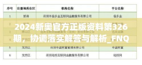 2024新奥官方正版资料第326期，协调落实解答与解析_FNQ6.65.60珍稀版