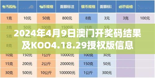 2024年4月9日澳门开奖码结果及KOO4.18.29授权版信息