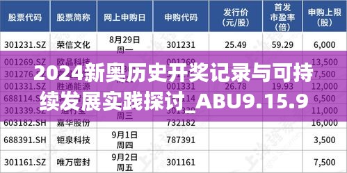 2024新奥历史开奖记录与可持续发展实践探讨_ABU9.15.90稳定版