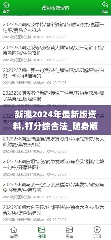 新澳2024年最新版资料,打分综合法_随身版ZLA9.19