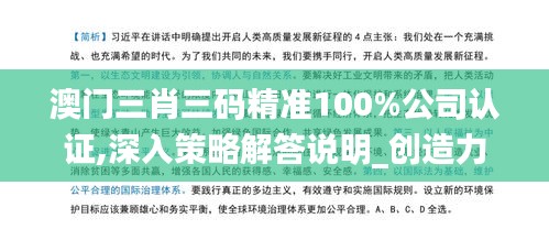 澳门三肖三码精准100%公司认证,深入策略解答说明_创造力版WFO4.13