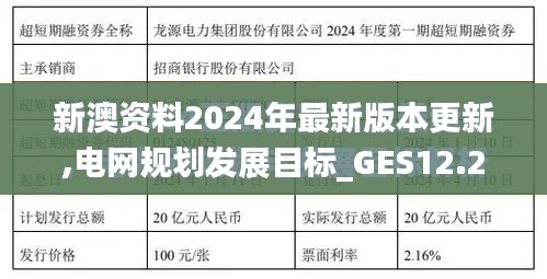 新澳资料2024年最新版本更新,电网规划发展目标_GES12.27