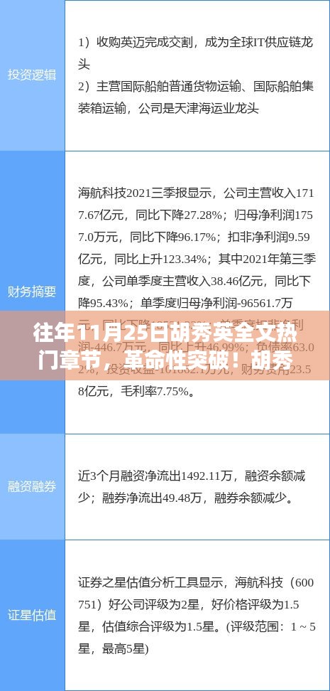 胡秀英科技新品重塑未来生活，革命性突破与热门章节揭秘