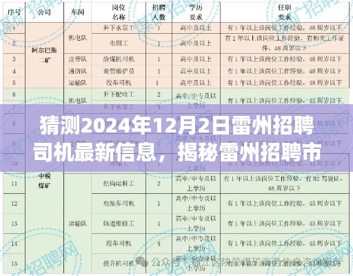 揭秘雷州招聘市场，预测雷州司机岗位最新信息（2024年）