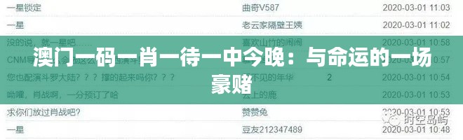澳门一码一肖一待一中今晚：与命运的一场豪赌