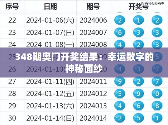 348期奥门开奖结果：幸运数字的神秘面纱