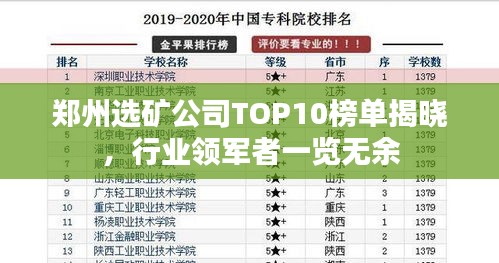 郑州选矿公司TOP10榜单揭晓，行业领军者一览无余