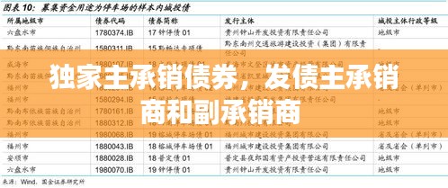 独家主承销债券，发债主承销商和副承销商 